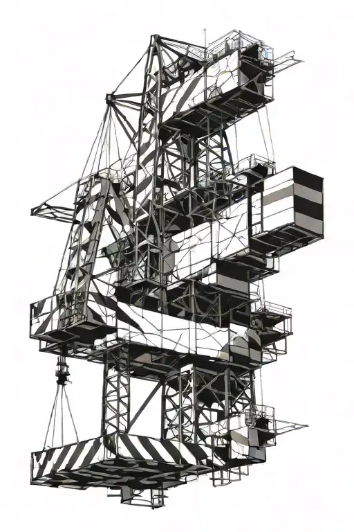 Construction Crane With Flag Hanging And Blowing To The Sky