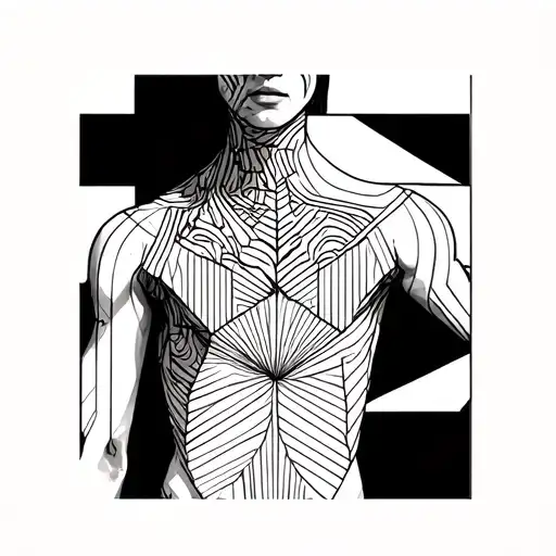 Lines Going From Upper Left Arm Over Shoulder To Chest