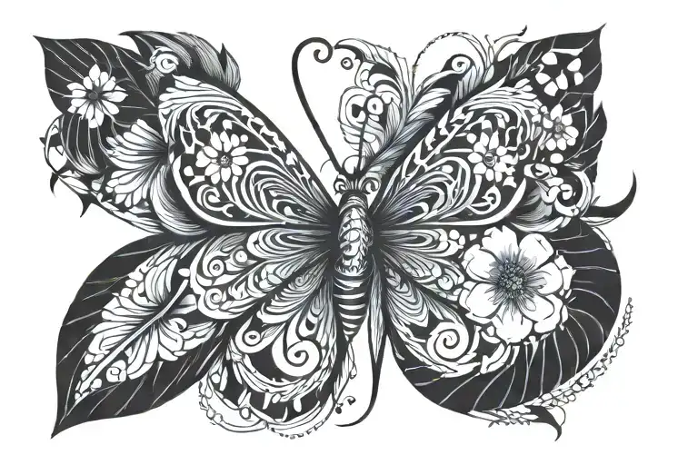 Moon Flower Feather Butterfly In Color