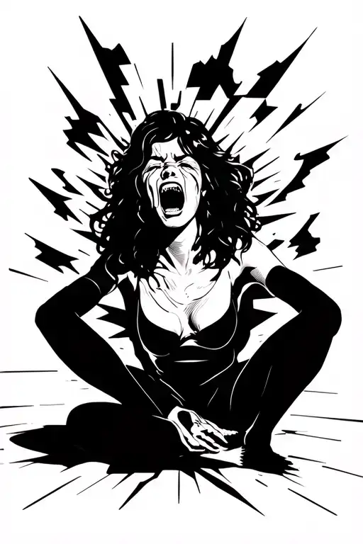 Silhouette Of A Crying Lady On Her Knees Screaming Blasting Aura From Her Eyes And Mouth