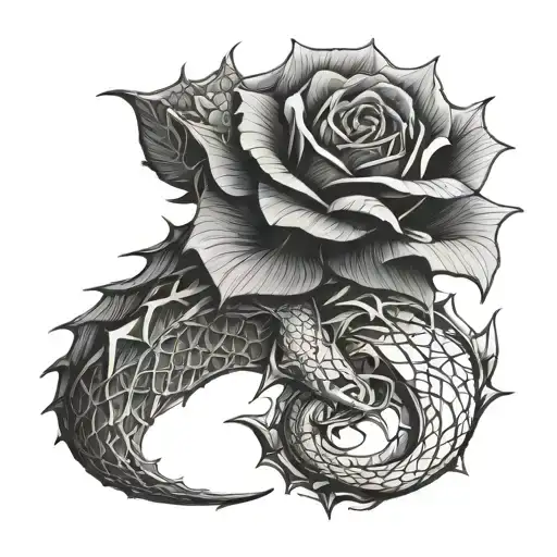 The Dragon Wraps Around The Stems Of The Rose