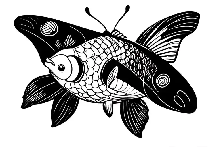 Koi Fish With Semi Colon Butterfly