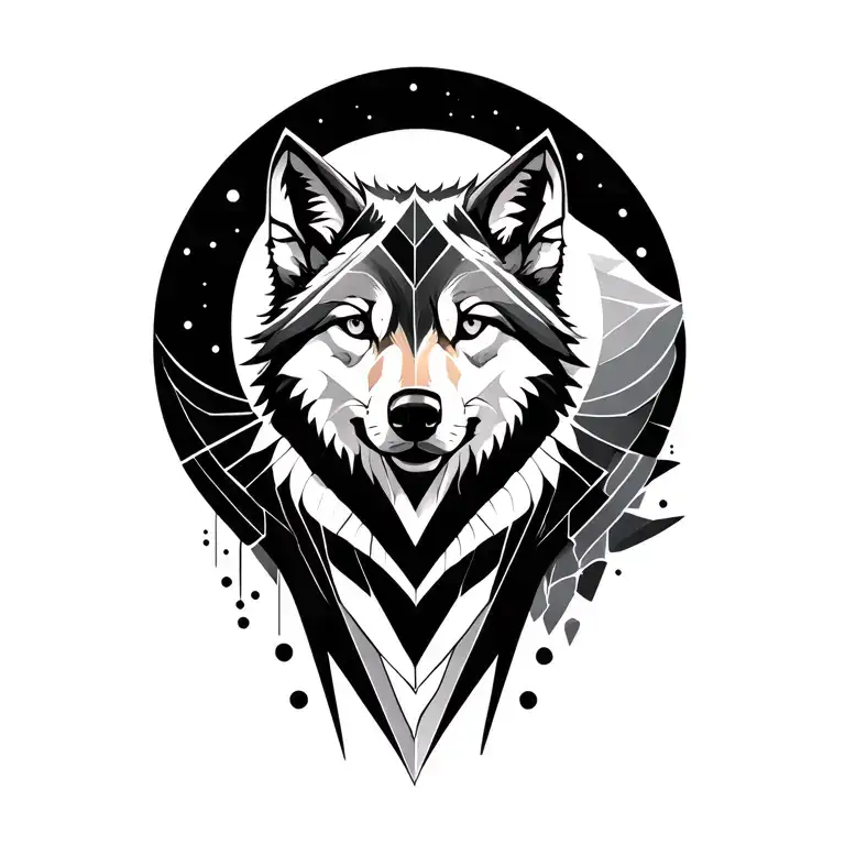 Wolf And Moon Black And Grey