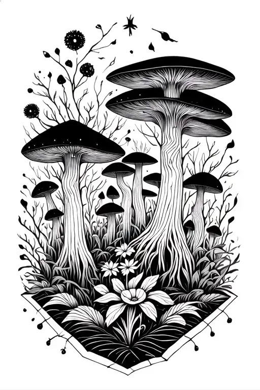 Forest With Flora And Fungi