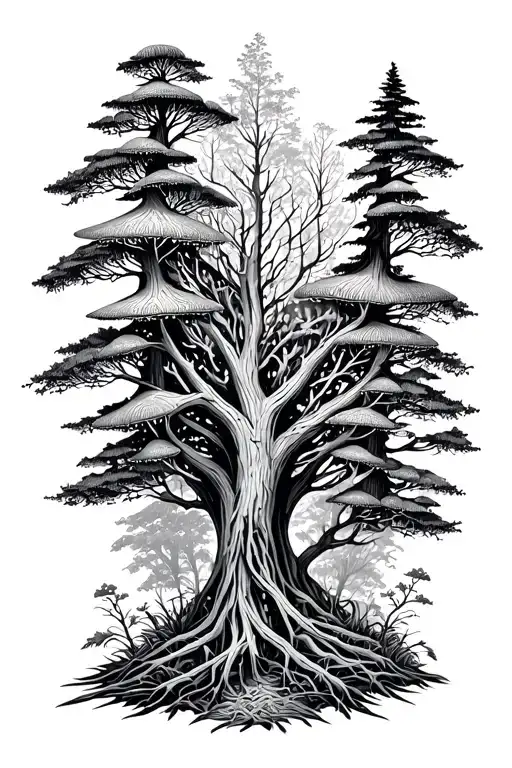 Forest With Flora And Fungi Surrounded By Trees Background Looking