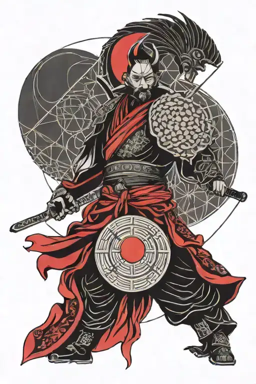 Samurai And Red Moon