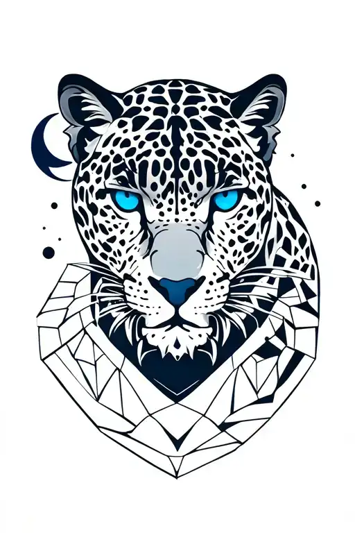 Jaguar With Blue Eyes And A Moon