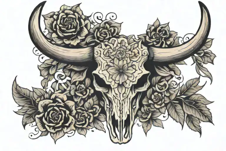 Longhorn Skull With Flowers
