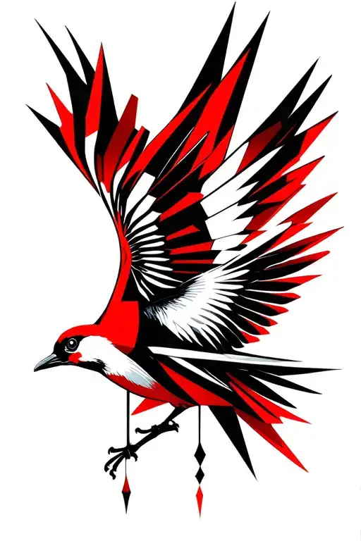 Swift Bird In A Geometric Black And Red Pattern No Detail