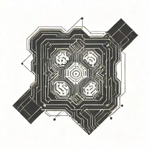 Rare Lines Minimalistic 2D Front Side Microcontroller Chip Black And White