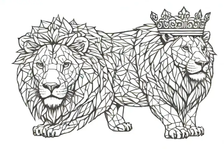 Lion With Cub Wearing A Small Crown