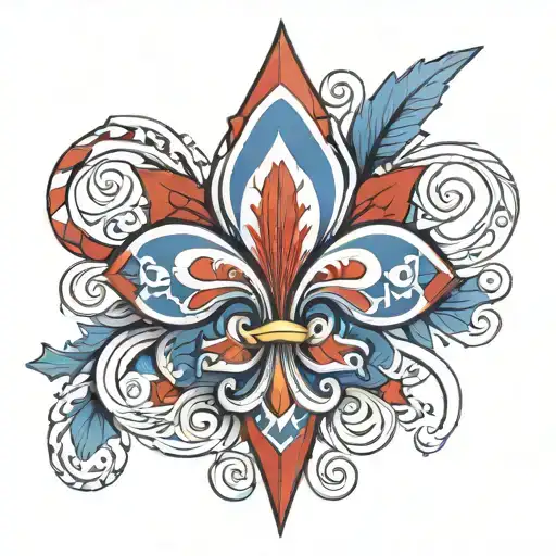 Marianne Topless Blue White Red Fleur De Lys Tattoo On Left Breast