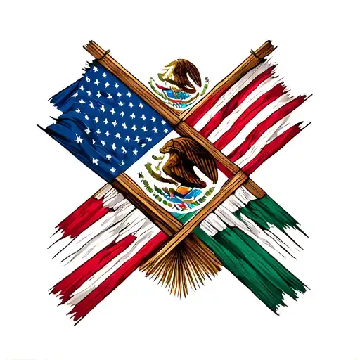 Mexican And American Flags Intertwined