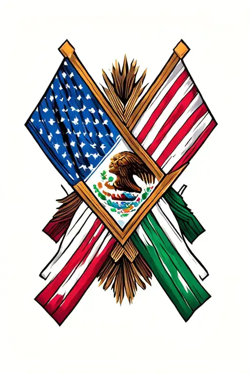 Mexican And American Flags Intertwined