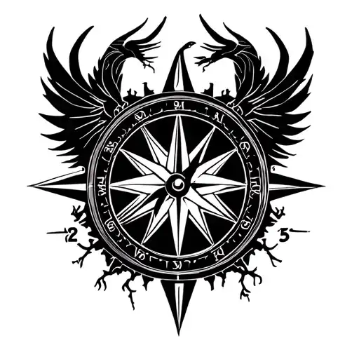 Capricorn Phoenix Clock Compass Combined With Geometric