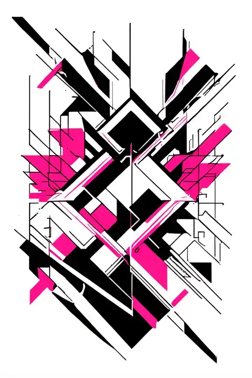 Black And Pink Geometric Design Arm Sleeve Tattoo Design