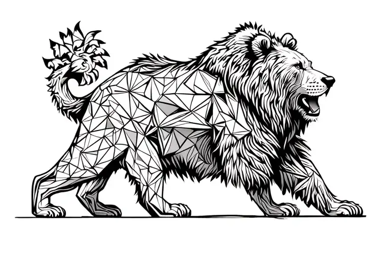 Lion Attacking Grizzly Bear