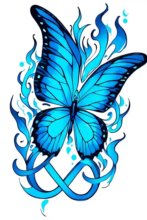 Flaming Blue Butterfly And Infinity Symbol Incorporated