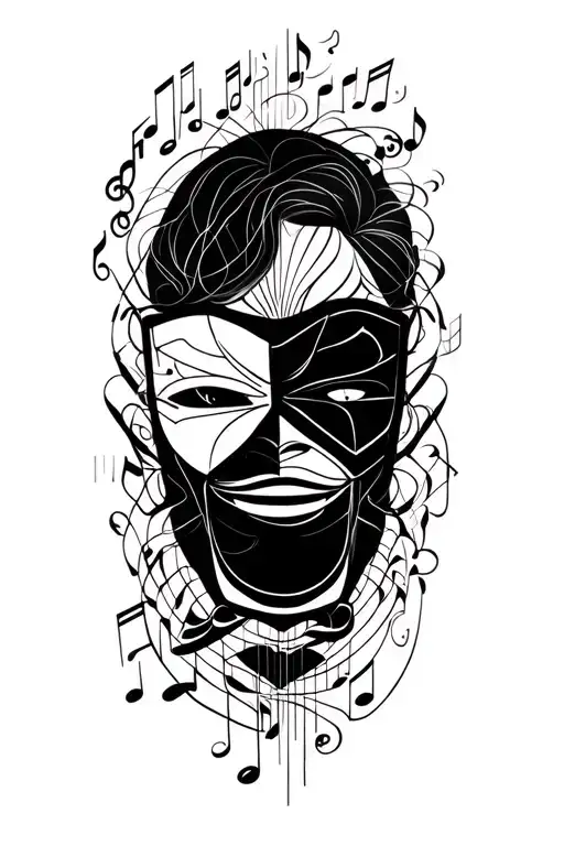 Laugh Now Cry Later Mask With Music Notes