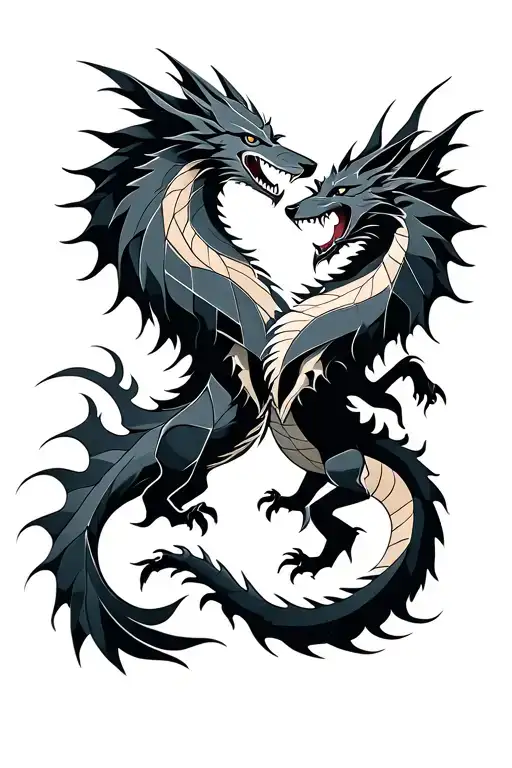 Wolf And Dragon Fighting Each Other