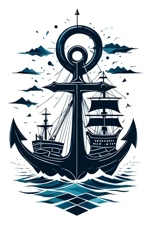 Anchor And Compas And Container Ship Sailing Through Stormy