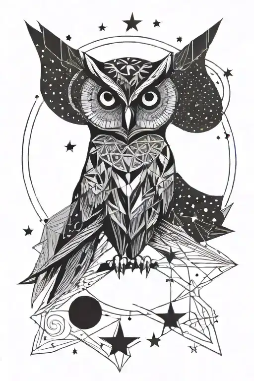 Owl And Moon Surrounded By Stars