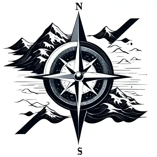 Compass Mountains And Waves