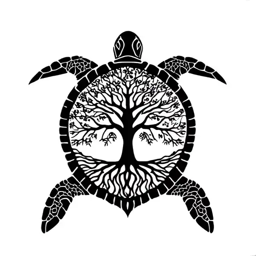 A Turtle From Above With The Tree Of Life In The Center Of The Shell