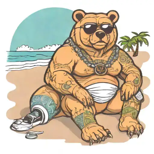 Buff Papa Bear Chilling At The Beach With Sunglasses