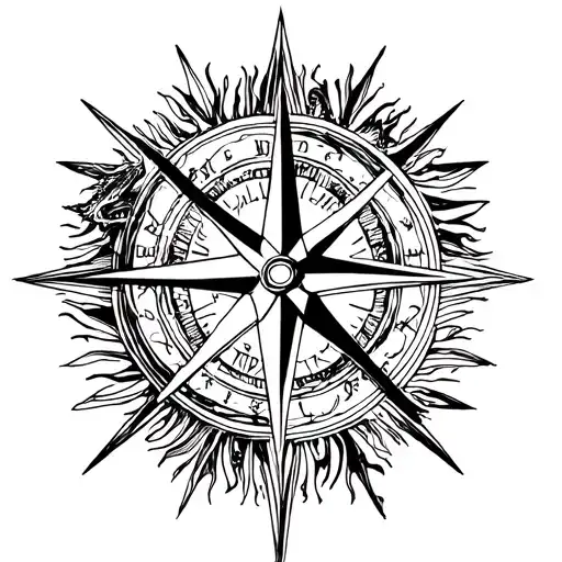 Compass Rose With Sea Monster