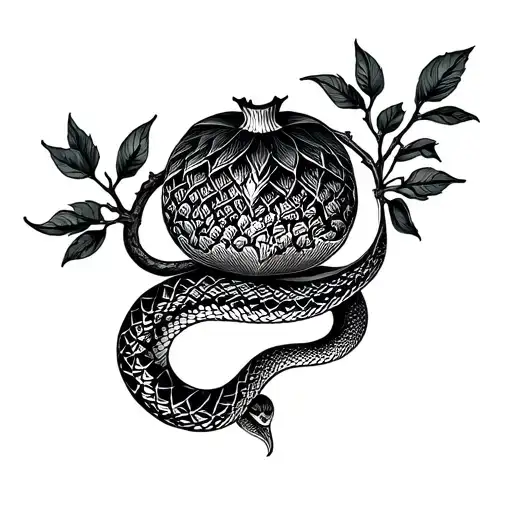 Snake Symbolizing Hades On A Pomegranate Branch Representing Persephone