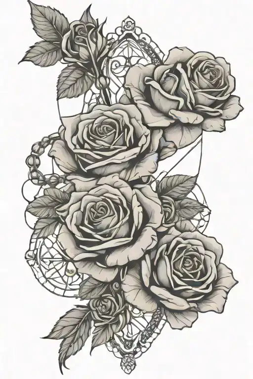 Roses And Rosary Intertwined With The Name Rosanna