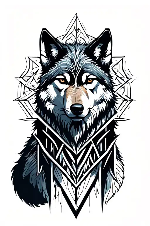 Wolf With Nordic Symbolism