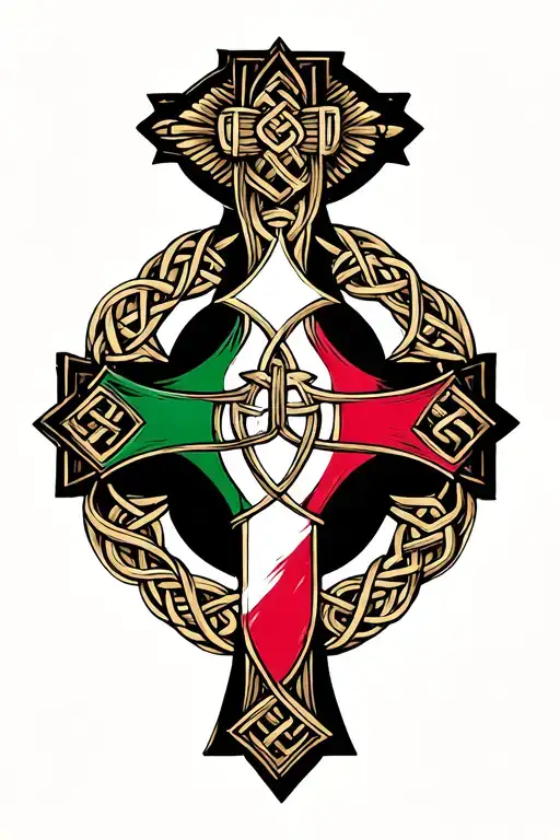 Celtic Cross With Italian Flag Wrapped Around It