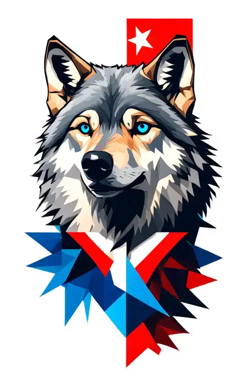 Gray Loyal Wolf With Blue Eyes And Turkish Flag
