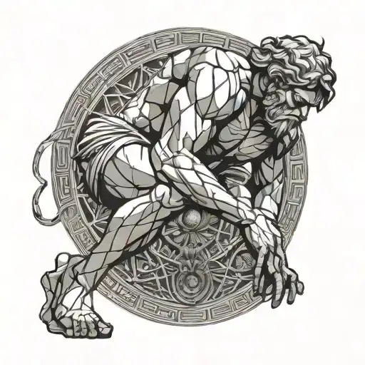 Front View Of Greek Mythology God Atlas Crouching Carrying The Earth On His Back