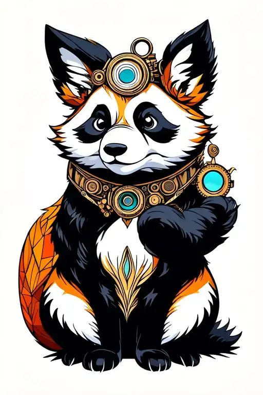 Fine Line Steampunk Fox And Panda Playing