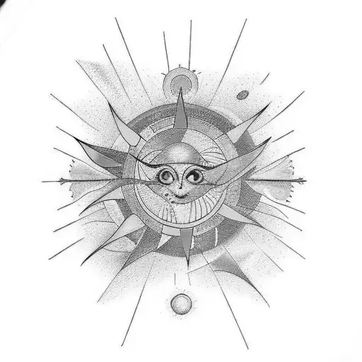 Colourful Space Tattoo With Sun And Jupiter