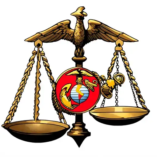 Scale Of Justice With Marine Corps Emblem Intertwined