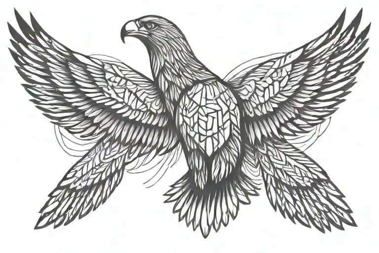 Eagles Wings Spread Wings Looking Left Thunderbird Minimalist Linework Geometric