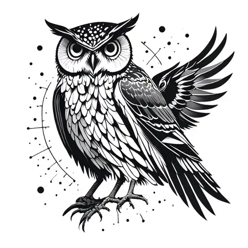 Whit Owl And Back Crow Minimal Symbolizing
