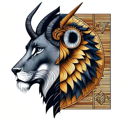 Leo And Capricorn Head Combined Half And Half