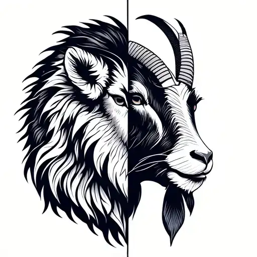 Goat And Leo Head Combined Half And Half