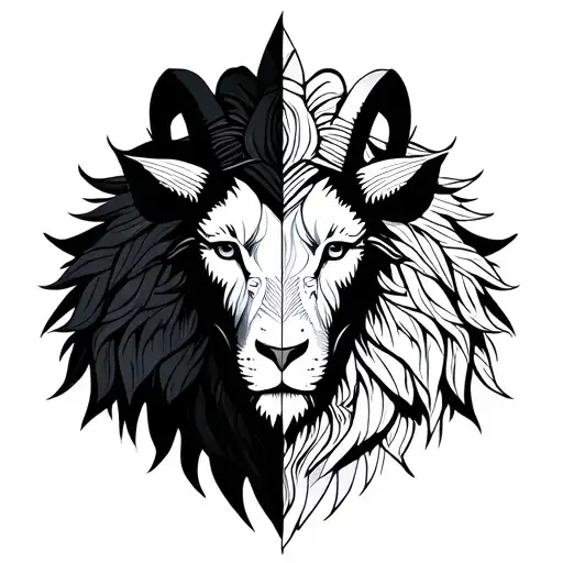 Goat And Lion Head Combined Half And Half Sleeve