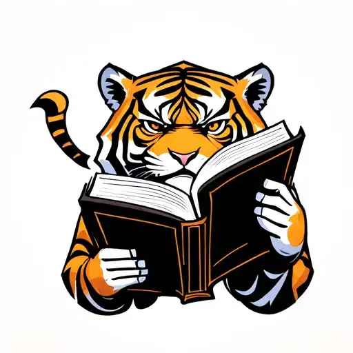 A Angry Tiger Holding An Open Bible