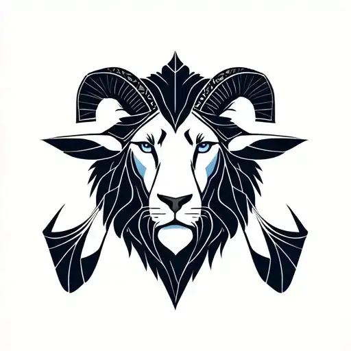 A Minimal Line Art Tattoo Of A Lion Head And A Goat Head Combined