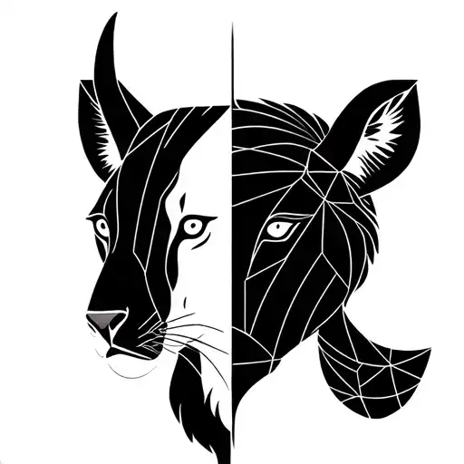 Minimalist Tattoo Of A Half Leo Zodiac Sing Head And A Half Capricorn Zodiac Sign Head
