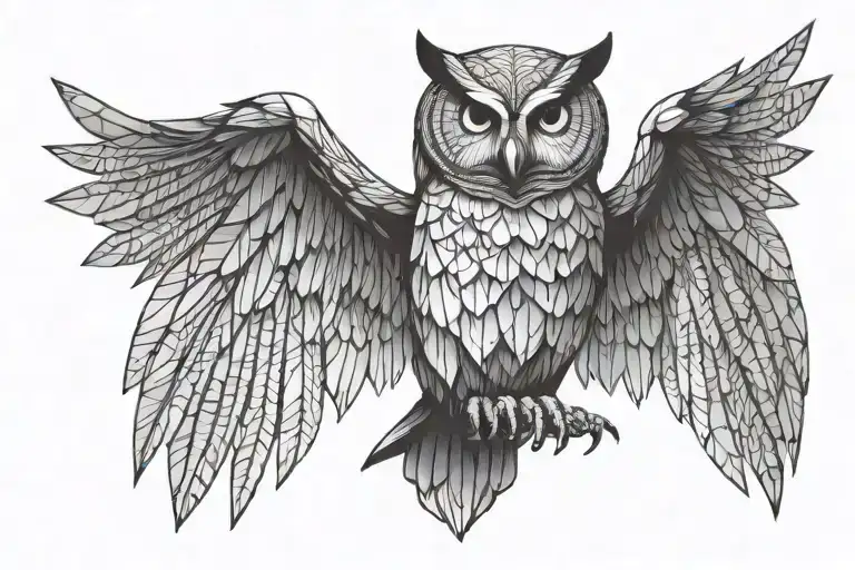 Owl With Open Wings Half Skeleton Body