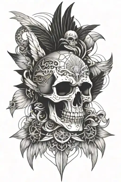 Skull Angel Wings Mandala Pattern
