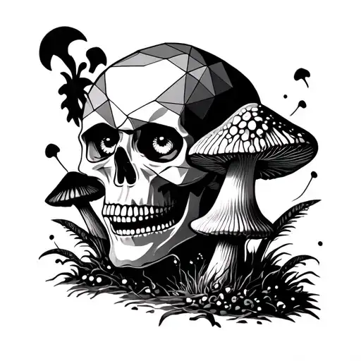 Skull And Mushrooms With Eyes